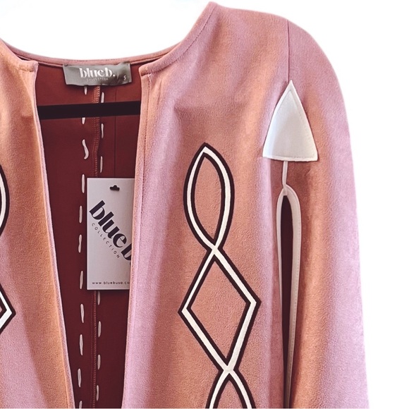 New blue b Light Pink Rose & White Whipstitch Fringe Trim Western Native Cape OS - Picture 4 of 14